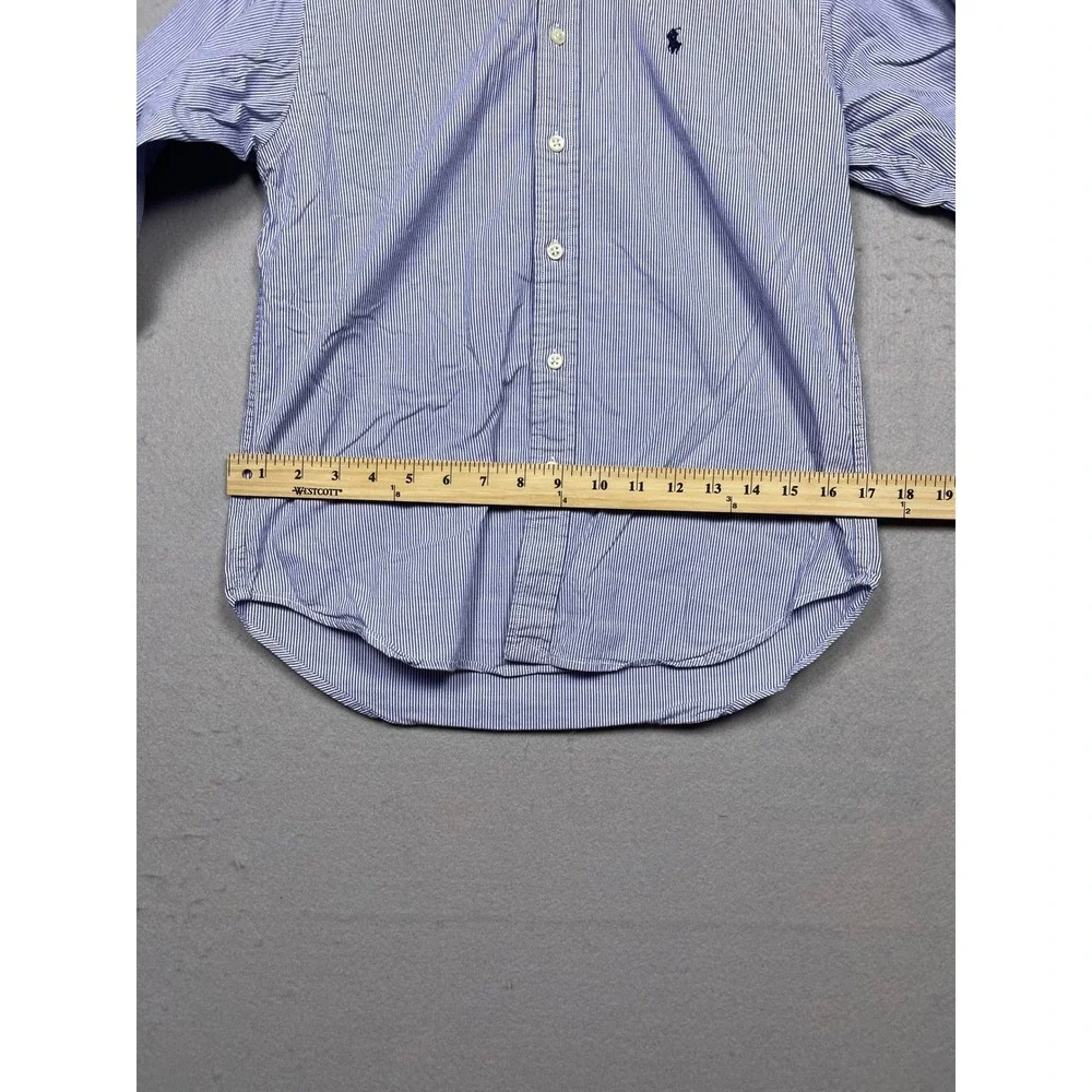 Ralph Lauren Boys Blue White Pinstripe Button Down Shirt Size M 10-12 Cotton
